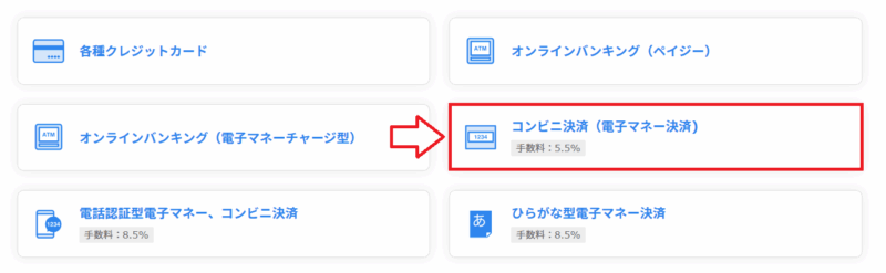 FC2ポイント購入に使える電子マネーの例