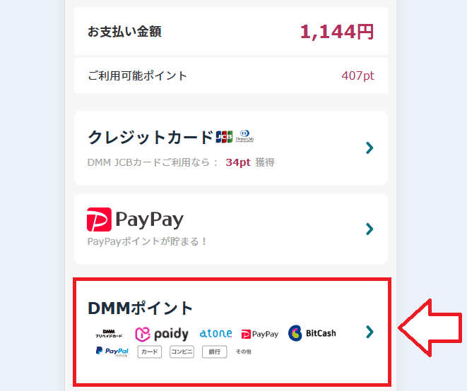 DMMポイントでの支払方法1