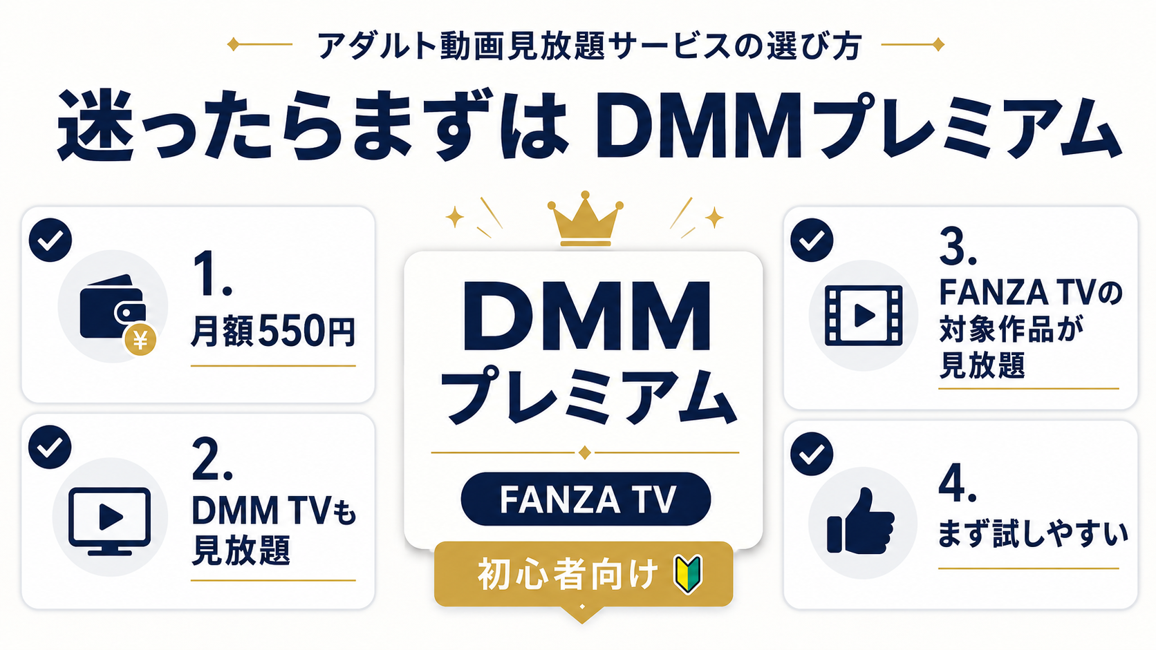 アダルト動画見放題サービスで迷ったらDMMプレミアムがおすすめの理由を説明した図解