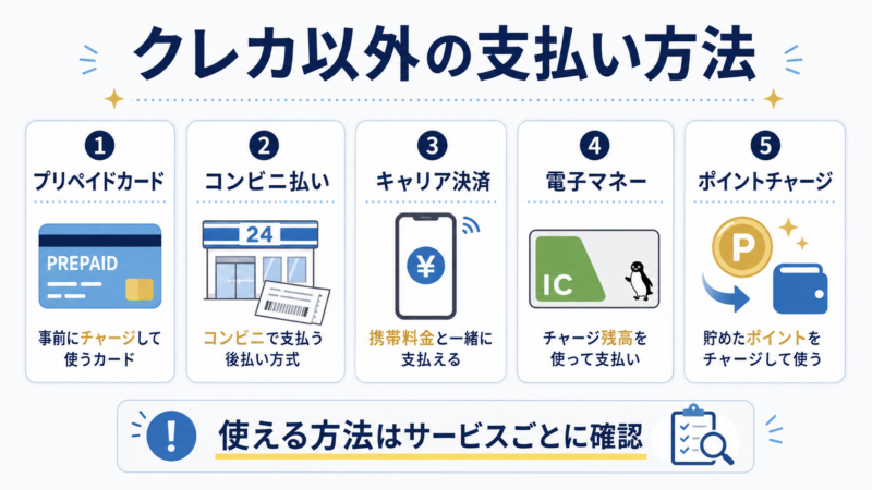 アダルトサイトで使えるクレジットカード以外の支払い方法を説明した図解