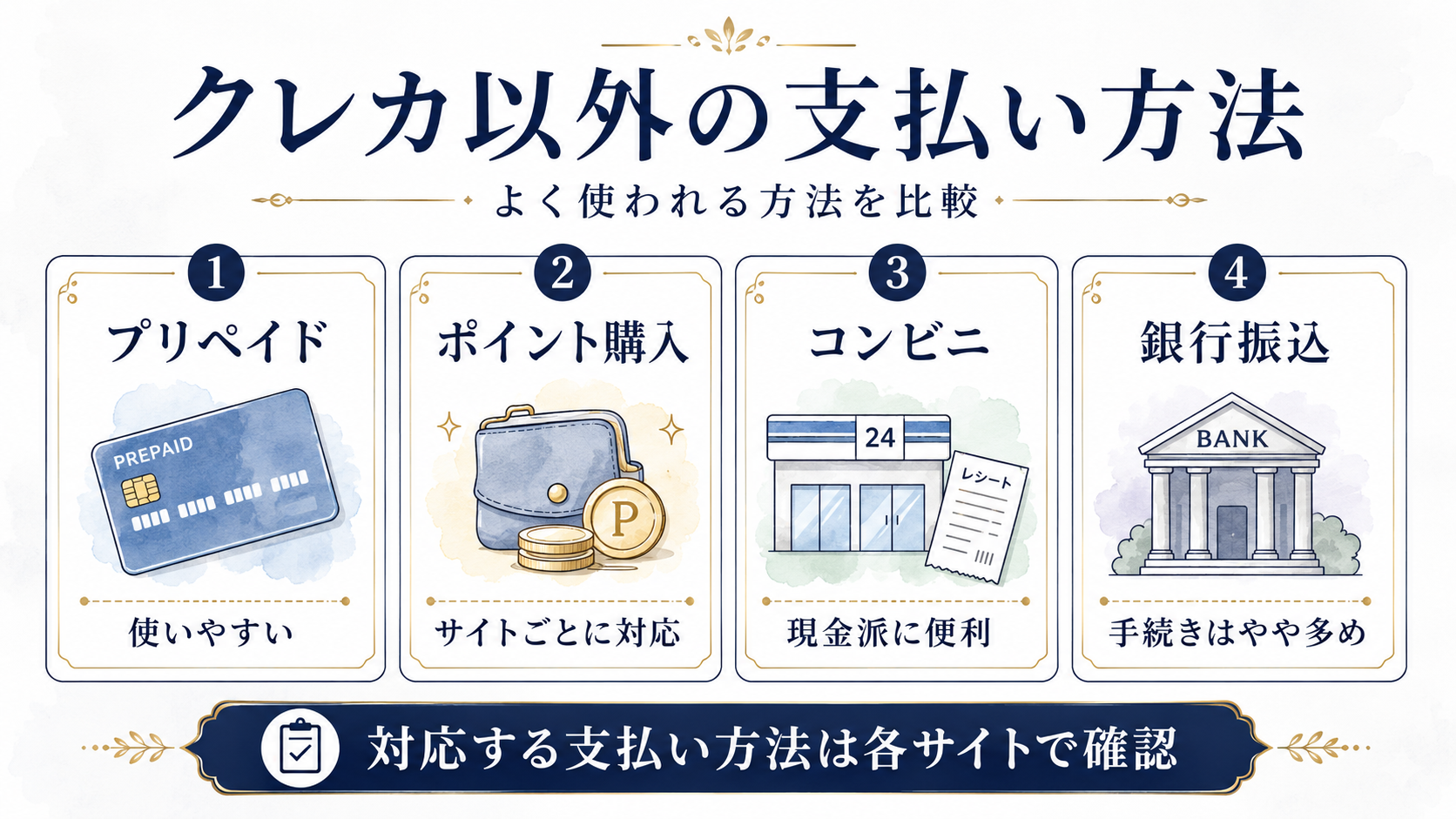 アダルトサイトで使えるクレジットカード以外の支払い方法を説明した図解